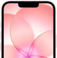 iPhone 17e, čiastočný pohľad na prednú stranu s Ceramic Shieldom 2, svetloružová farba, pozadie s ružovým kvetom